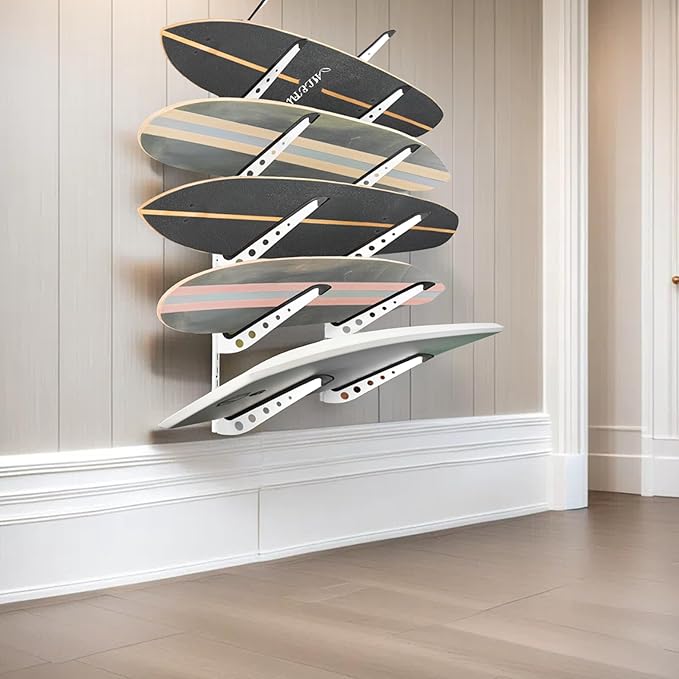 ShouRong Snowboard Wall Mount, Adjustable 5/6 Board Surfboard Rack, Surfboard Wall Hangers for Surfboard, Wakeboard, and Snowboard Storage at Home or Garage