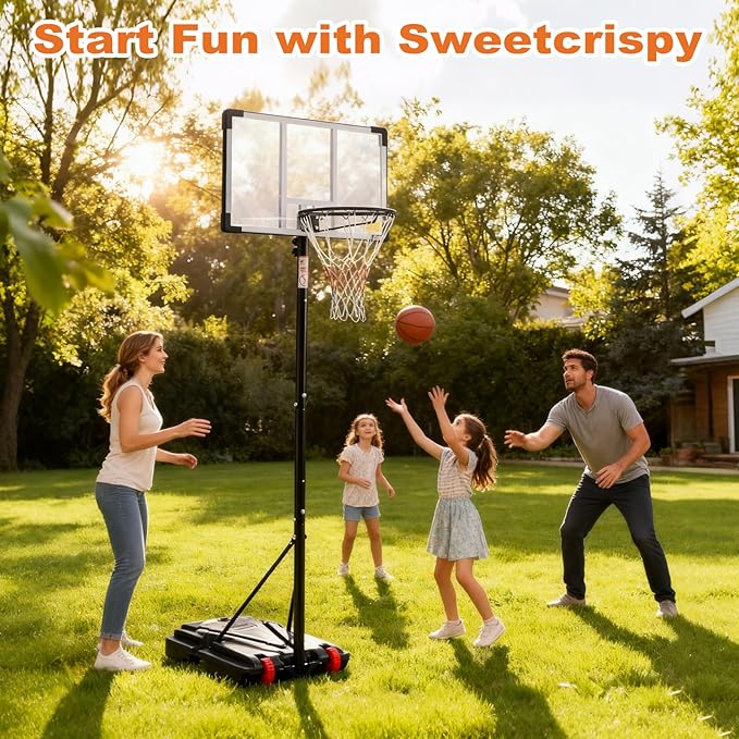 Portable Basketball Hoop Outdoor, Adjustable Basketball Hoops Goal System Shatterproof Backboard, Shock Absorbent Rim, Fillable Base for Swimming Pool/Backyard/Driveway
