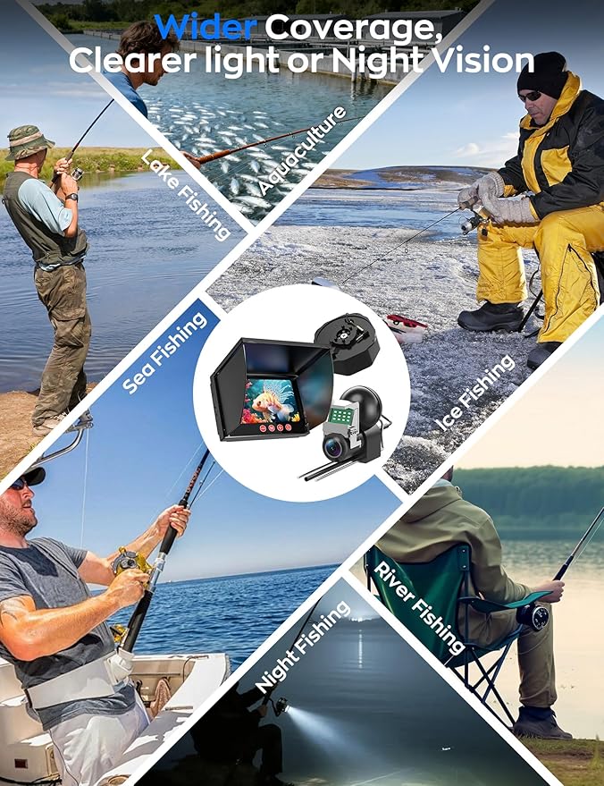 Underwater Fishing Camera,1080P Portable Fish Finder with 5" Waterproof IPS Screen,220° Ultra-Wide Ice Fishing Camera with 12 IR LED Night Vision,10000mAh Battery&100FT Cable for Boat, Lake & Kayak