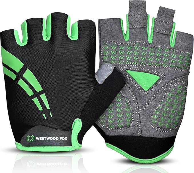 WESTWOOD FOX Cycling Gloves for Men Women,Half Finger Unisex Gel Padded Anti-Slip Mountain Bike Gloves, Breathable Shock Absorption Grip Palm Bicycle Summer Riding MTB Bike Gloves