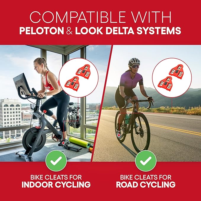 Replacement Bike Cleats Compatible with Look Delta and Peloton Shoes, Cleats for Cycling Shoes, Adjustable 9 Degree Float, Allen Key Bolts, Indoor & Road Cycling, Replacement Peloton Shoe Cleats