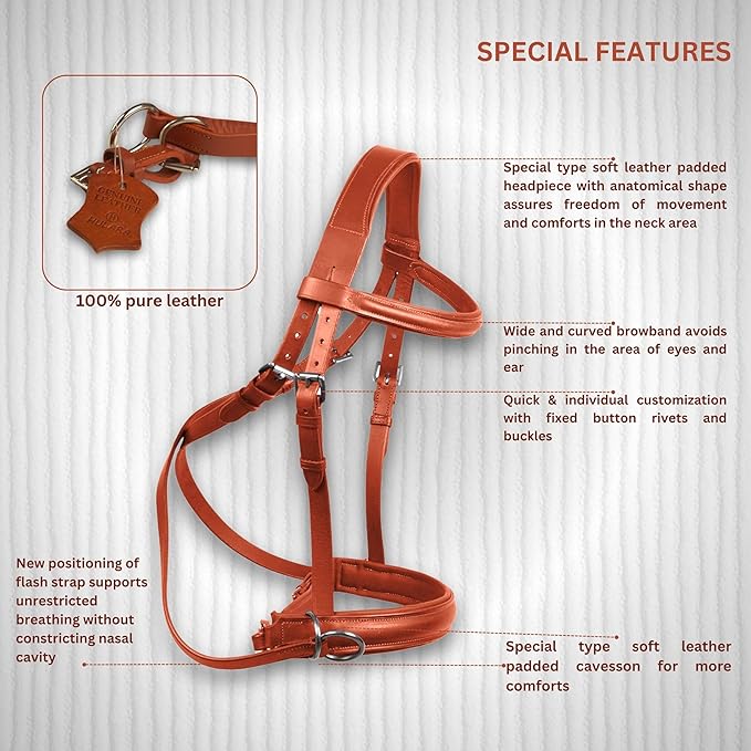 Hulara Genuine English Leather Crossover | Crossunder Bitless Horse Bridle Headstall with Reins