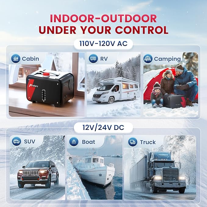 ディーゼルヒーター 8KW、HBH1S 12V パーキングディーゼルエアヒーター(アプリ制御付き)、10段階温度設定、自動起動・停止、急速暖房、110V AC & 12V 24V DC対応、車・RV・キャンピングカー用