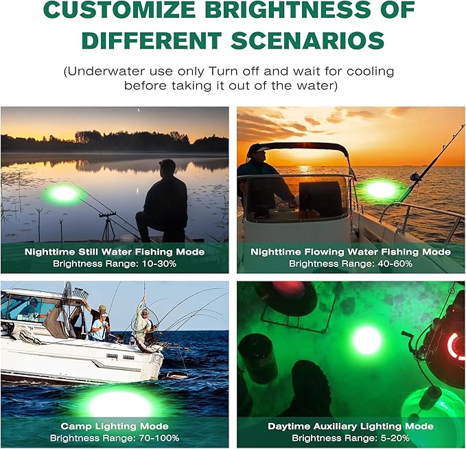 Underwater Fishing Light 12V / 110V Fish Attracting Light for Boat Docks Kayaks at Night, Submersible Green Light for Crappie Snook Squid Bait Catfish (16.4ft / 33ft Cable)