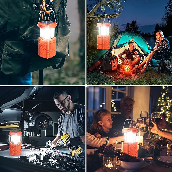 LETMY 4個セット キャンプランタン、充電式LEDランタン、ソーラーランタン 電池式 ハリケーンランタン フラッシュライト 3種類の給電方法&USBケーブル付き 緊急時、停電、ハリケーン対策用