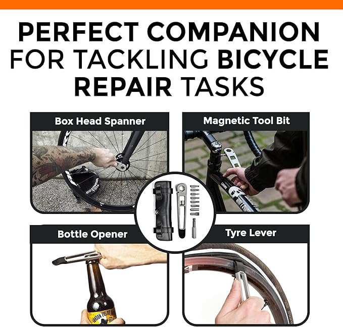 Full Windsor - The Nutter Bicycle Repair Kit – Portable Multi Tool for MTB, Road & Dirt Bikes – Includes Spanner, Magnetic Bit, Tire Levers and Bottle Openers – Compact Brown Case for Bicycle tool kit