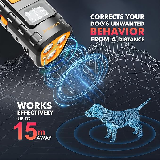 DEVOGUE® Dog Bark Deterrent Devices with 4 Different Modes for Training – Rechargeable Anti Barking Device for Dogs – 12 to 15 Meter Long Range Ultrasonic Dog Bark Deterrent (ThreeHead)