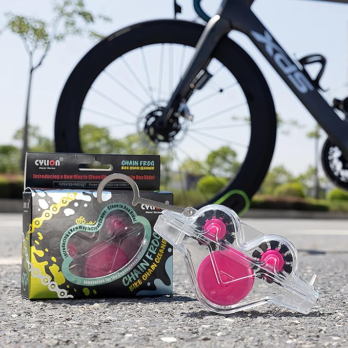 Upgraded Polycarbonate Bike Chain Cleaner Tool – Leak-Proof Chain Scrubber with 360° Automatic Brushes, No Chain Removal Drivetrain Maintenance Kit for MTB, Road & E-Bikes (Pink)