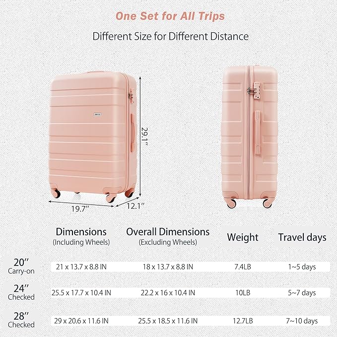4 Pcs Sets ABS Hardshell Luggage Set Spinner Wheel Suitcase TSA Lock Suit Case