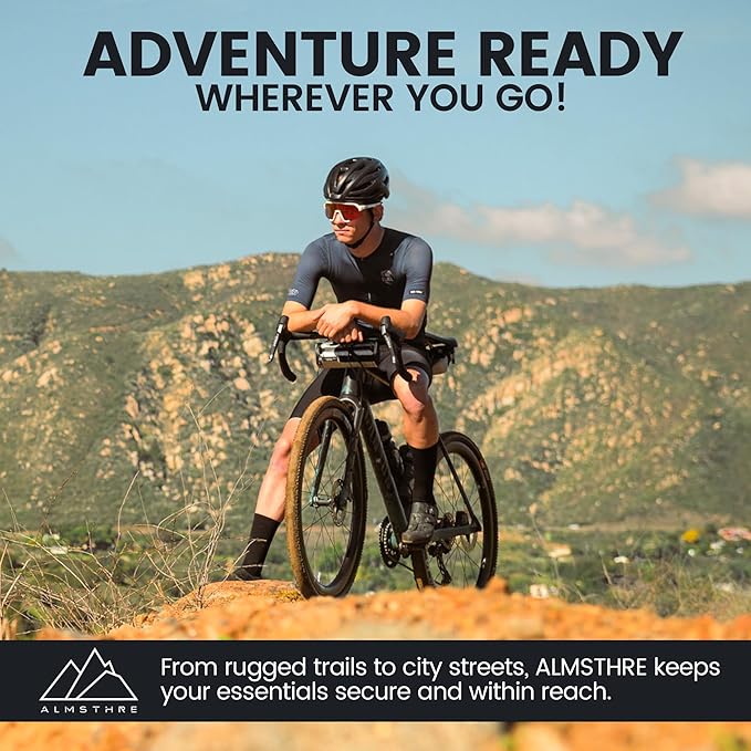 ALMSTHRE Signature Bar Bag – Sterling Silver | Hard-Shell Bike Handlebar Bag with Waterproof Zippers & Adjustable Straps | Lightweight Bicycle Handlebar Bag, Compatible with Road, Gravel & MTB Bikes