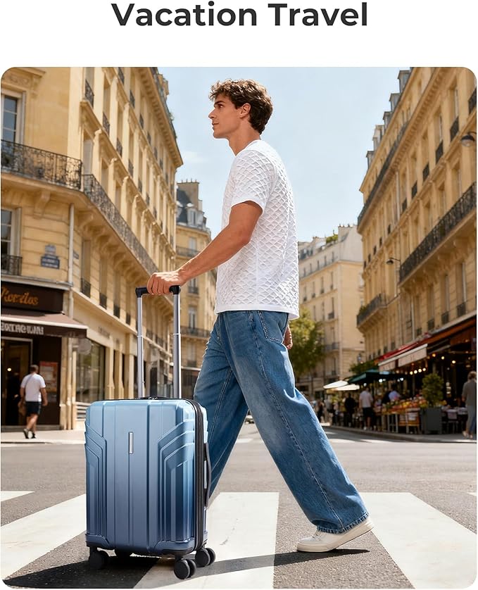 BAGSMART 拡張可能機内持ち込みスーツケース 22x14x9 航空会社承認済み、スピナーホイール付き20インチトラベルスーツケース、軽量ハードシェルグラデーションブルー