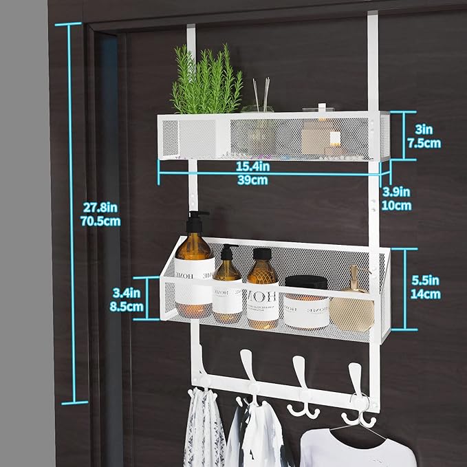 Over The Door Hooks Organizer, Coat Rack Over The Door Storage Hanger Towel Rack, Back of Door Storage Organizer for Bathroom,Bedroom,Kitchen,Office (White, 3-Tier)