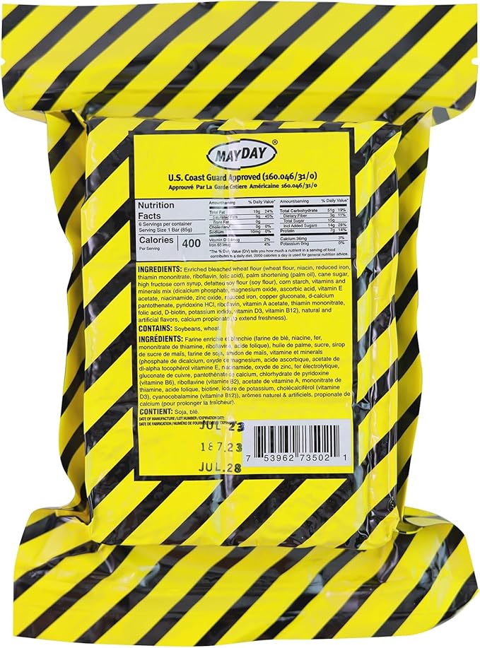 Mayday Emergency Food Bars, 2400 Calorie Meal Replacement Bars, 5 Year Shelf Life, Nutrient Dense Food Rations for Disaster Preparedness Earthquake, Fire, Flood, Leak-Proof Pouches, Highly Storable and Portable Food Storage, Apple Cinnamon, 24 Pack