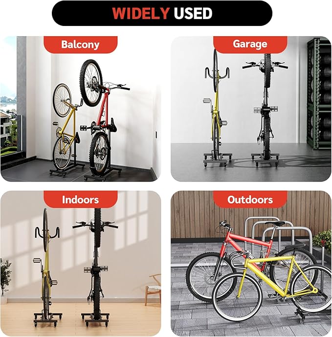 Bike Floor Stand Indoor Bike Stand for Garage/Home,Adjustable Bicycle Parking Stand Fit for 16"-29" Wheel Mini/Mountain/Road Bikes Heavy Duty Metal (Height-adjustable with wheels)