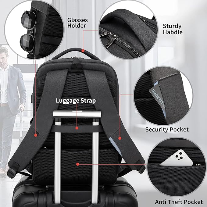 DUSLANG 17 Inch Laptop Backpack for Travel Water Resistant College Backpack for Men Women Laptop Bag with USB Charging Port and Clear Cosmetic Bag, Black