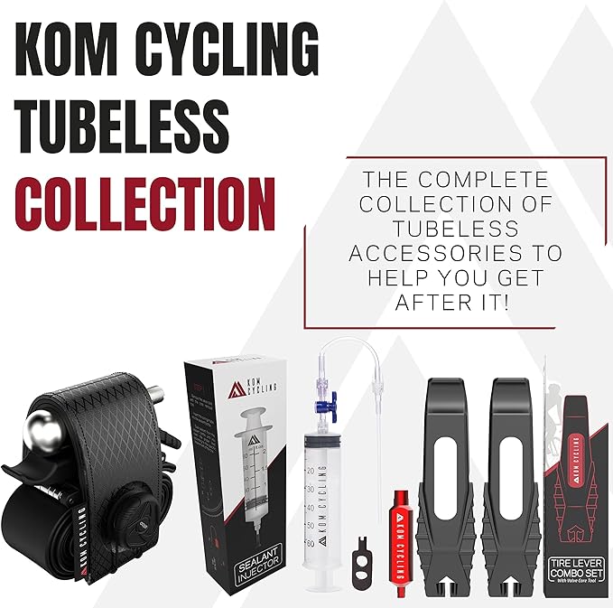 KOM Cycling Tubeless Tire Repair Kit for Bikes 8 Colors! Fixes Mountain Bike and Road Bicycle Tire Punctures – Includes Tire Repair Fork Reamer, 8 Bacon Strips. Tubeless Bike Repair Kit