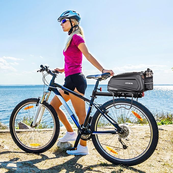 JXFUKAL Bike Bags for Bicycle Rear rack - 9.5L/17L/40L Hard Shell Waterproof Bike Ebike Trunk Pannier Saddle Seat Bag Carrier with Reflector, Rain Cover & Shoulder Strap for Commuter Travel Outdoor