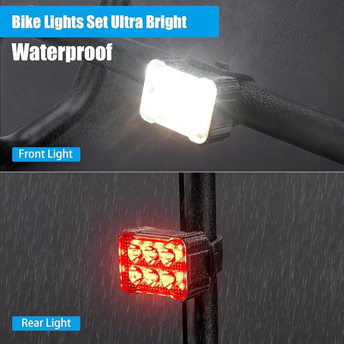 2 Pcs Bike Light,Bicycle Lights Front and Rear,USB Rechargeable Bike Light Set 6+12Modes,IPX4 Waterproof Bike Lights for Night Riding or Cycling,Taillights with Internal Spot and External Flood Light