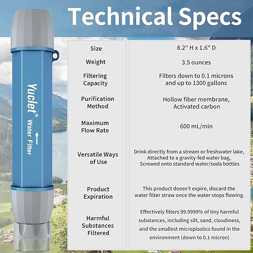 4個パック 携帯浄水器ストロー、ポータブル個人用浄水システム、サバイバル浄水器、キャンプハイキング、旅行、ハンティング、家族での外出用緊急時対策