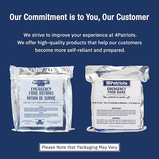 4Patriots Emergency Food Bars: Non-Perishable S.O.S Ration Designed to Last 5 Years, 1 Case (10packs) - 90 Servings