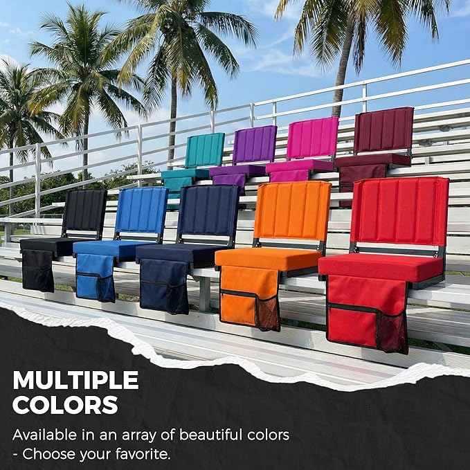 SPORT BEATS Stadium Seats with Back Support Bleacher Chairs with Back and Cushion Thick Padded Bleacher Seats Includes Shoulder Strap Red 2pcs Standard