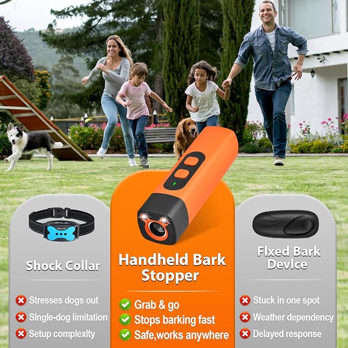warmow Dog Bark Deterrent Devices, Rechargeable Anti Barking Device for Dogs, 3 Modes & LED Light Ultrasonic Dog Trainer Indoor Outdoor, Suitable for Training to Improve Bad Behavior (Orange)