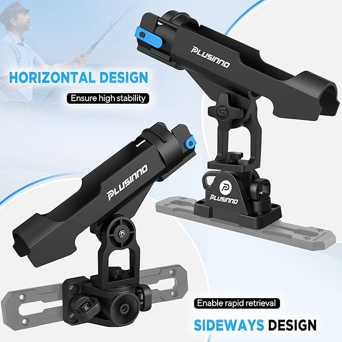 PLUSINNO 2 in 1 Fishing Rod Holders for Boat, Kayak Fishing Rod Holder, Fishing Pole Holders for Track Mount / Deck Mount, Fishing Gear with Fishing Rod Protective Strap, Fishing Accessories & Gifts