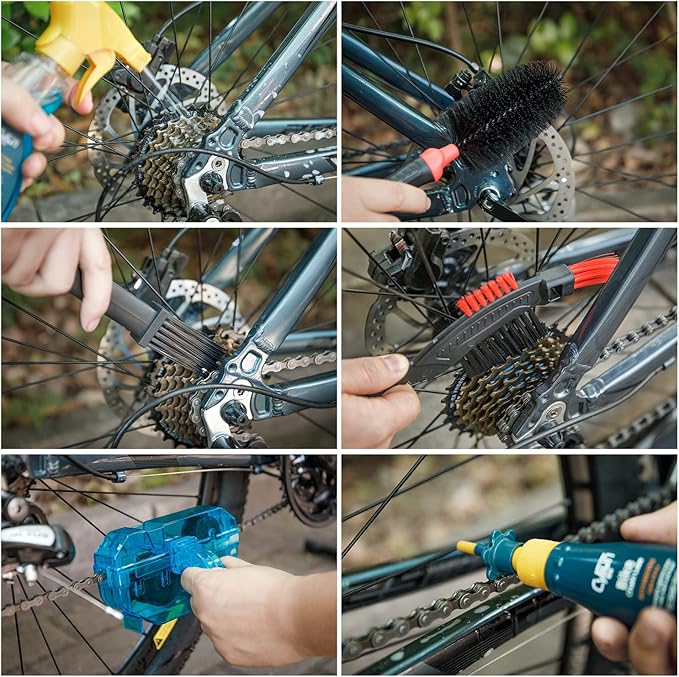 CXWXC Bike Cleaning Kit Including Bicycle Chain Scrubber, Bike Cleaner Brush Tool, Bicycle Chain Cleaning Agent,Chain Lube