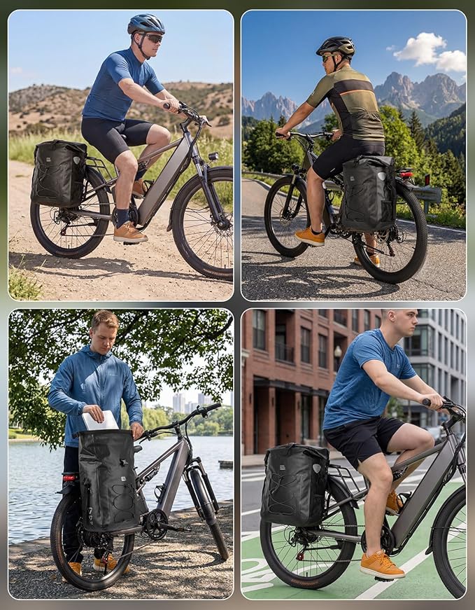 KEMIMOTO Bike Pannier Waterproof, 30L Heavy-Duty Bicycle Saddle Bag for Rear Rack, Side Bag with Laptop Compartment & Reflective, PVC Air-Tight Material – Commuting Touring Grocery Shoulder Carry