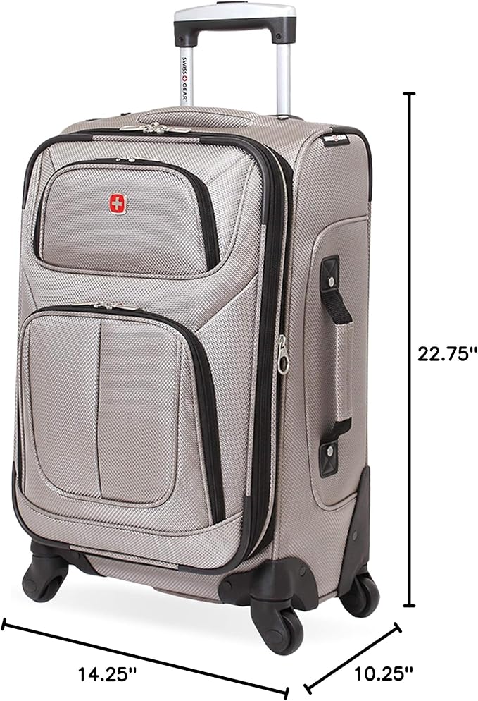 SwissGear Sion ソフトサイド拡張可能ラゲッジ – 360度回転ホイールと格納式ハンドル付き機内持ち込みスーツケース – 21インチ、1~3泊の旅行に最適 – ピューター