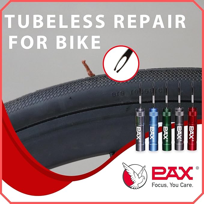 PAX 12 Pcs Tubeless Bike Tire Repair Kit, Includes Storage Canister, Plugger Tool, Plugs-5 Bacon, and 5 Black Strips. Fix a Puncture or Flat, Fast for MTB、Gravel Bike Tires and Road Bicycle Tires