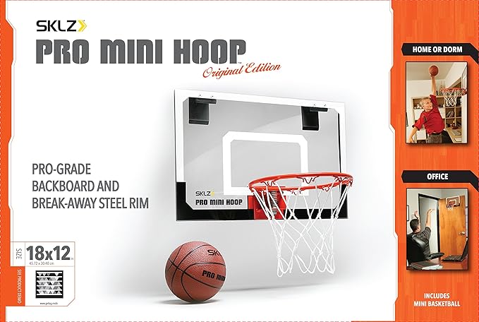 SKLZ Pro Mini Indoor Basketball Hoop - Over The Door – Portable - Great For Home, Dorms, Offices, and Gifts