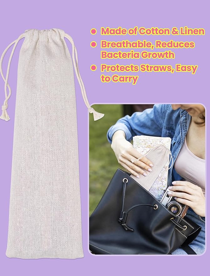 NiHome 6PCS Anti Wrinkle Straws with Silicone Widen Flat Tip Drinking Metal Straw, Fit for Stanley 20/30/40 oz Tumbler, Reusable Wrinkle Free Stainless Steel Long Straw, Brushes & Carry Bag (Macaron)