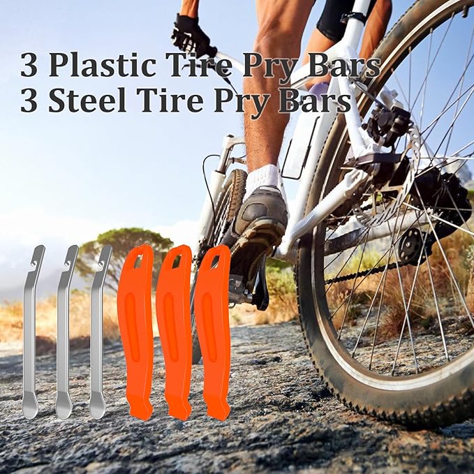 6Pcs Bike Tire Levers, Tire Removal Tool for Road or Mountain Bike Tires, Stainless Steel Levers to Repair Bike Tube