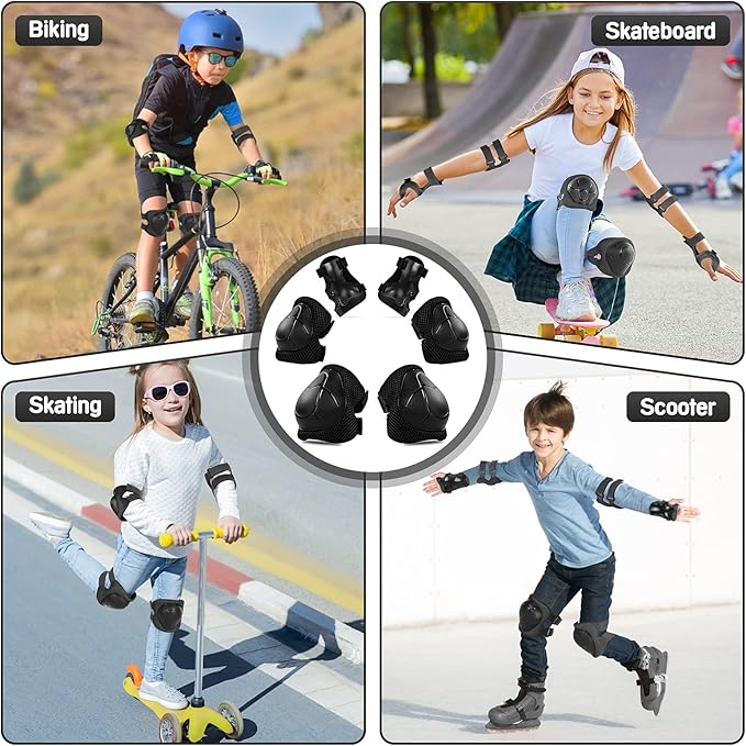 Wemfg Kids Protective Gear Set Knee Pads for Kids 3-14 Years Toddler Knee and Elbow Pads with Wrist Guards 3 in 1 for Skating Cycling Bike Rollerblading Scooter