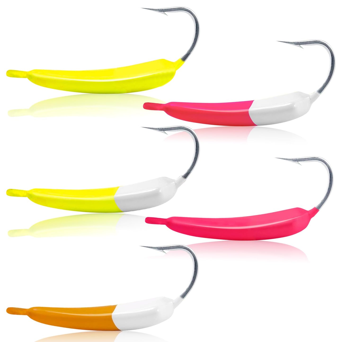Odoor Fan 10 Pack Pompano Jigs Saltwater Surf Fishing Jigs Stand Up Fishing Jig Heads Banana Swimbait Jigs High Carbon Steel OShaughnessy Hooks jigs 1/4oz Mixed Color