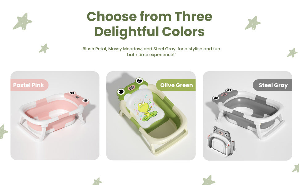 Collapsible Baby Bathtub , Foldable Baby Bath Tub With Soft Floating Cushion & Thermometer , Collapsible Portable Travel Baby Bath Tub With NoSlip Feets, Green
