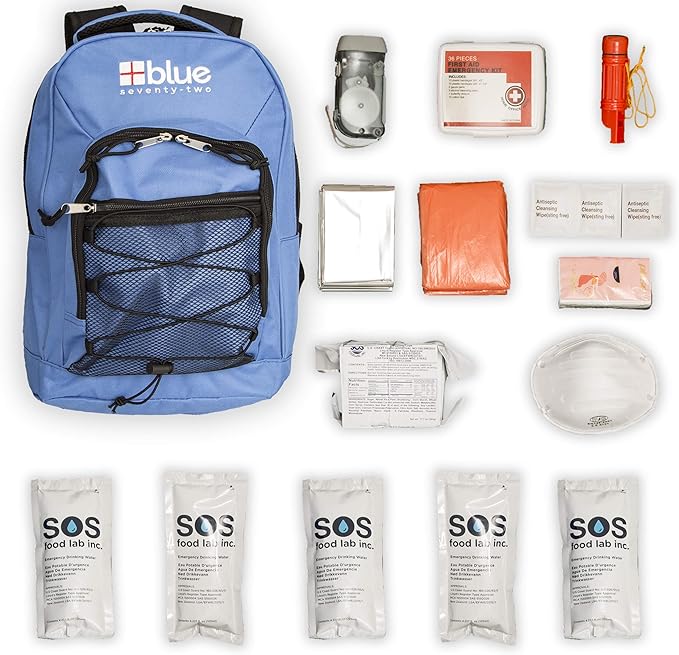 Blue Coolers Blue Seventy-Two | 72 Hour Emergency Backpack Survival Kits for 1 Person | Survival Kit for Wildfires, Earthquakes, Tornado, Hurricane, and Other Emergencies…