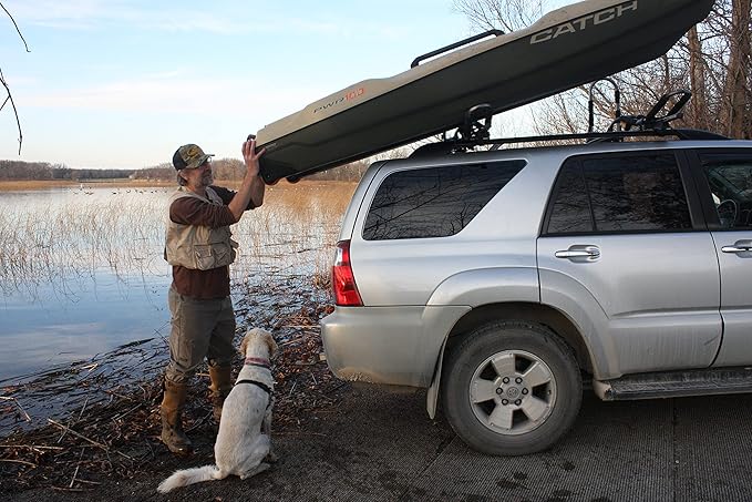 Suspenz Kayak Roof Rack with Tie Down Straps, EZ Roller V-Rack Car Top Carrier Mount for Kayak Canoe SUP (44-0166)