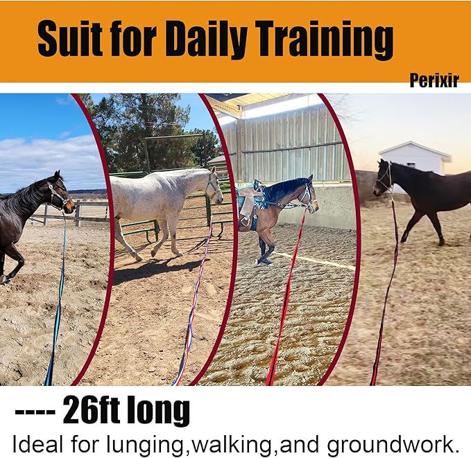 perixir Lunge Line for Horse, Premium Equine Lunge Line with Swivel Bolt Snap for Accurate Equestrian Training, Competition, and Daily Use, 26 ft (8 Meters)