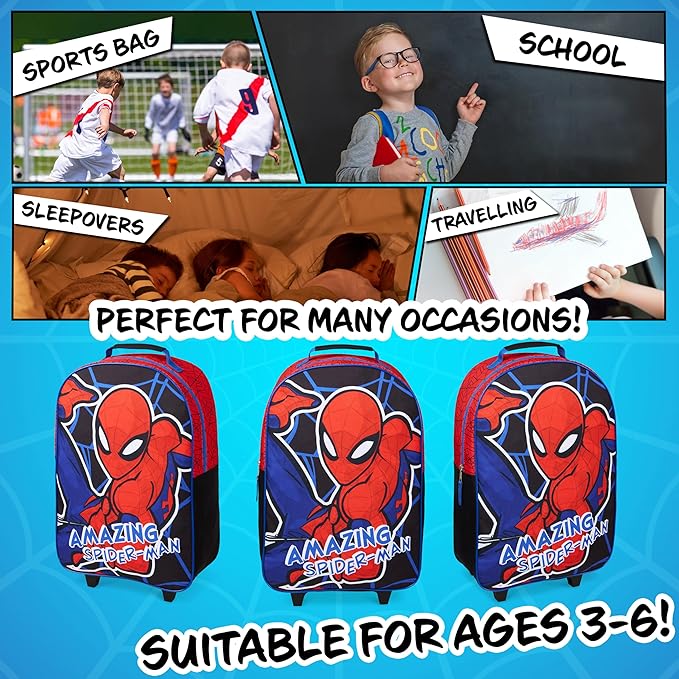 Marvel Avengers Spiderman Kids Suitcase Foldable Carry On Luggage with Wheels Lightweight Travel Trolley Bag for Vacations Trips Gifts for Boys (Multicolor Spiderman)