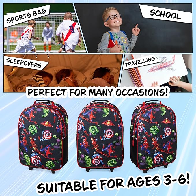 Marvel Avengers Spiderman Kids Suitcase Foldable Carry On Luggage with Wheels Lightweight Travel Trolley Bag for Vacations Trips Gifts for Boys (Multicolor Avengers)