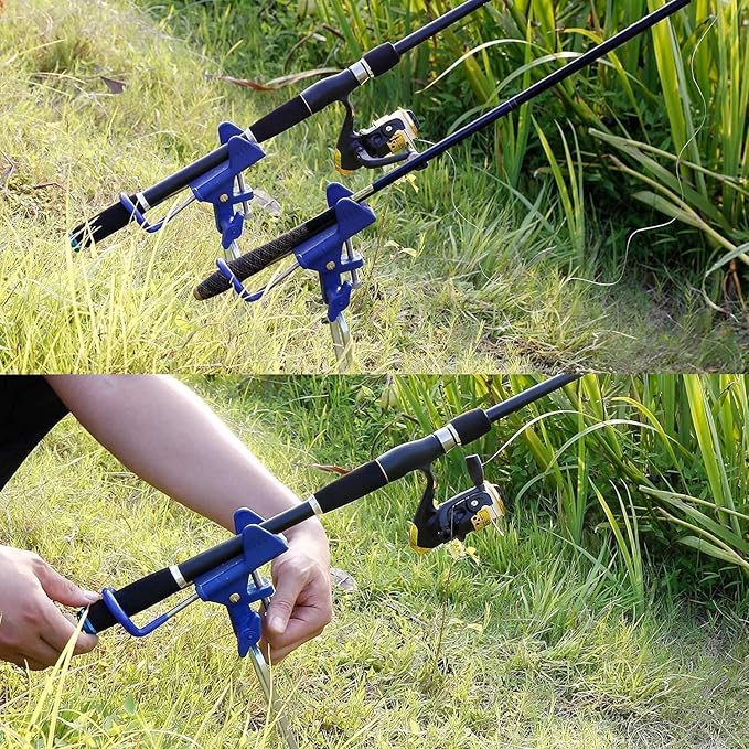 E-jades 地面用釣り竿ホルダー 改良型バンクフィッシングポールホルダー 360°調整可能 2/4個 超ロングドリルロッドスタンド ナマズ、ビーチ、泥用 男性用誕生日クリスマスプレゼント