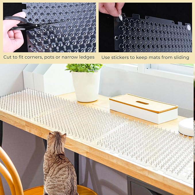 Scat Mat for Cats 16 x 13 Inch, 12 Pack Clear Cat Deterrent Mat with Spikes and 50 Stickers, Humane Indoor Outdoor Cat Repellent for Furniture, Counters & Garden Beds