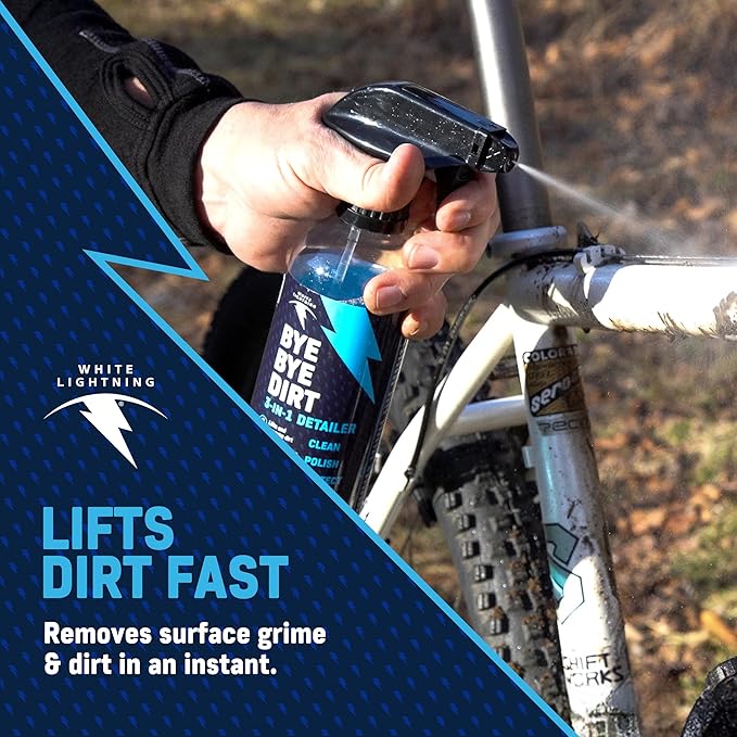 White Lightning Complete Bike Cleaning Kit – At-Home Bicycle Maintenance System with Clean Ride Self-Cleaning Wax Lube, Clean Streak Degreaser, & Bye Bye Dirt 3-in-1 Detailer for Frames & Drivetrains
