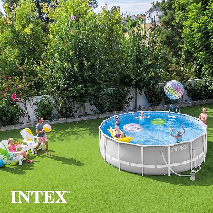 Intex 26723EH Prism Frame Premium Above Ground Swimming Pool Set: 15ft x 42in – Includes 1000 GPH Cartridge Filter Pump – Removable Ladder – Pool Cover – Ground Cloth