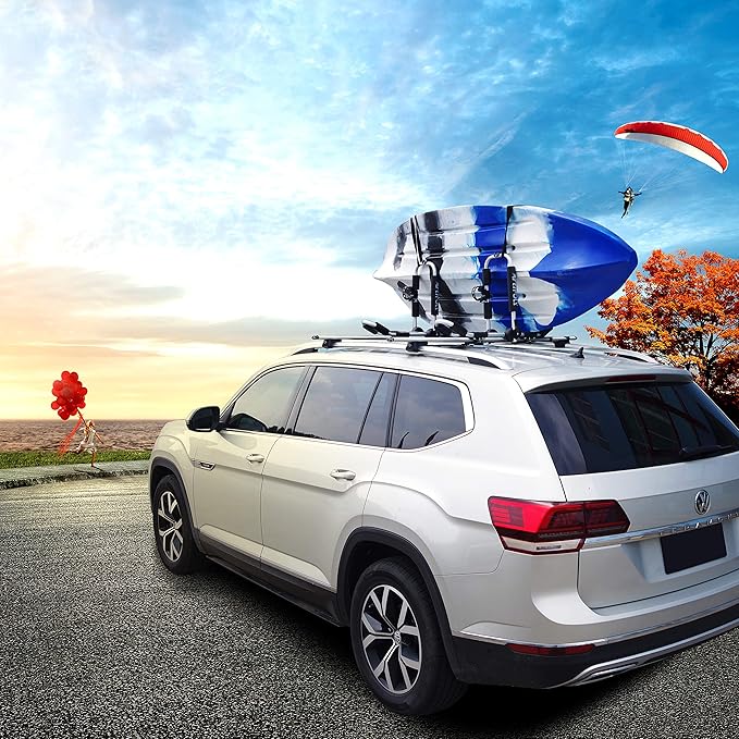 ARTIPOLY Kayak Roof Rack for 2 Kayaks, 4-in-1 Multifunction Bilateral Kayak & Canoe Car Racks J-Bar with Paddle Holder for Easy Mount Kayak/Surf/Ski/Canoe/SUP on SUV, Car and Truck Crossbar
