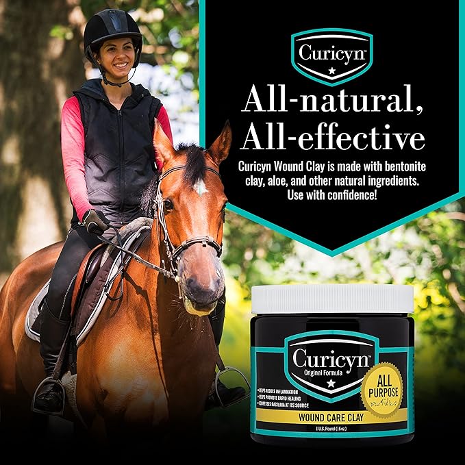 Curicyn Animal Wound Care Clay 16oz. - Vet-Approved Natural Skin Ointment For Dog, Cat, Horse, and Other Livestock - Bentonite Clay with Aloe Treatment - Gentle No Sting Fast-Acting Formula