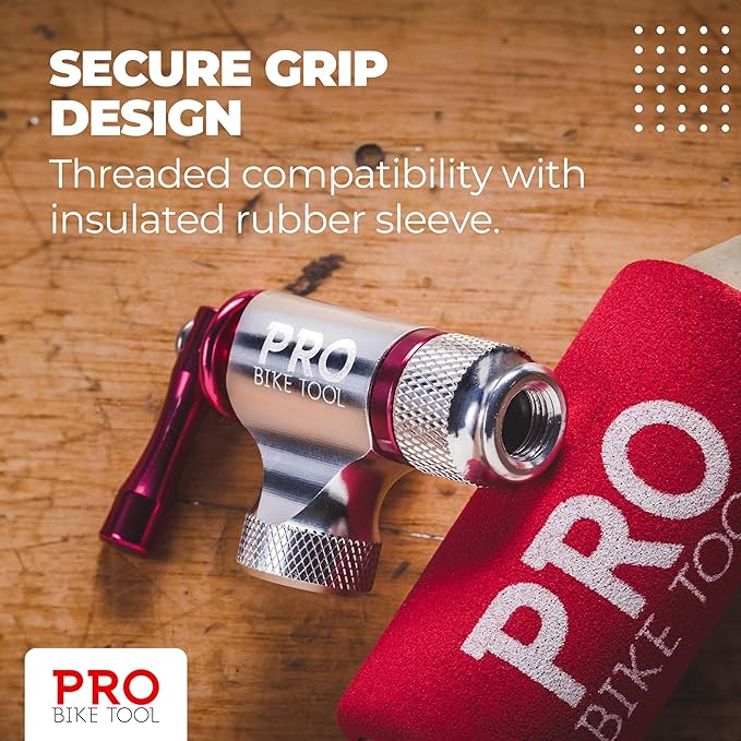 Pro Bike Tool CO2 Inflator Quick & Easy - Presta & Schrader Valve Compatible - Bicycle Tyre Pump for Road & Mountain Bikes - Insulated Sleeve - No CO2 Cartridges Included