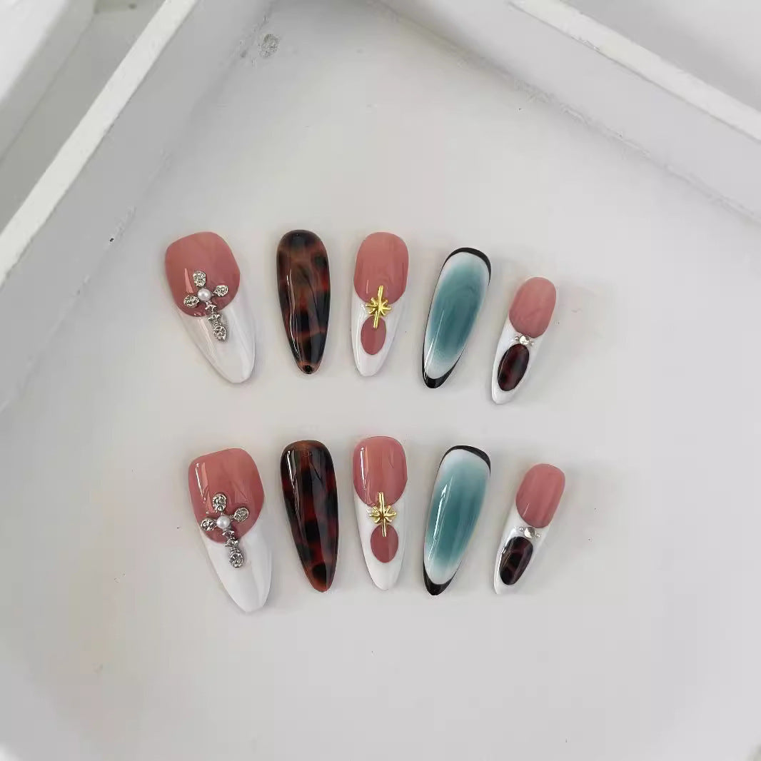 Autumn And Winter Blooming Hand-painted Maillard White Elegant High-end Long Handmade Wear Manicure